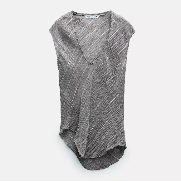 ZARA ZW Collection Asymmetrical 100% Linen Top Gray Size S - Picture 2 of 10